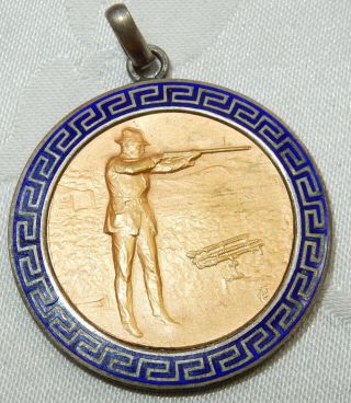 Stunning Antique Clay Pigeon Shooting Medal - Guilloche Enamel Edge - Very Fine