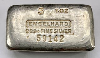 Rare - 5 Oz Engelhard Poured Silver Bar - Ingot Loaf Style.  999 Fine Serial 59142