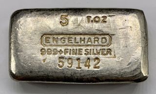 RARE - 5 oz Engelhard Poured Silver Bar - Ingot Loaf Style.  999 Fine Serial 59142 2