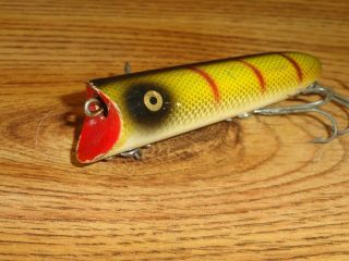Vintage Fishing Lure Wooden Heddon Lucky 13 Series 2500 Perch Scale Gold Eyes