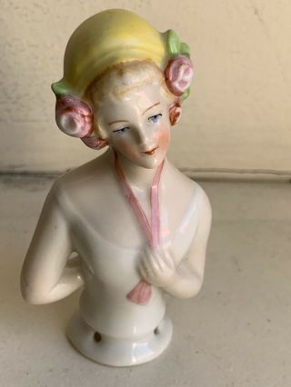 Antique Germany Porcelain Half Doll With Flowers