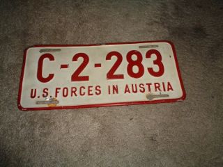 Rare 1952 - 1953 Us Forces In Austria License Plate Vintage Red / White