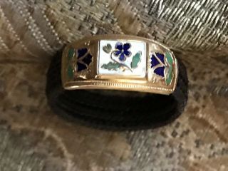 Circa 1850.  French Rare Souvenir Ring Engraved In Yellow Solid 18k Gold & Enamel