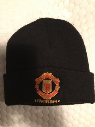 Rare Early 90’s Adult Umbro Manchester United Mufc Black Beanie Hat Cap Football
