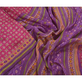 Sanskriti Pink Saree 100 Pure Silk Printed Sari Craft 5 Yard Fabric