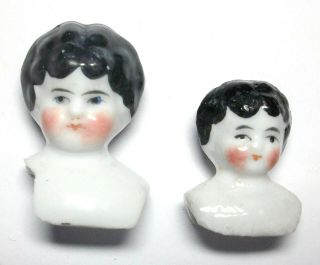 2 Excavated Antique China Black Hair German Doll Heads 1890’s Art 6
