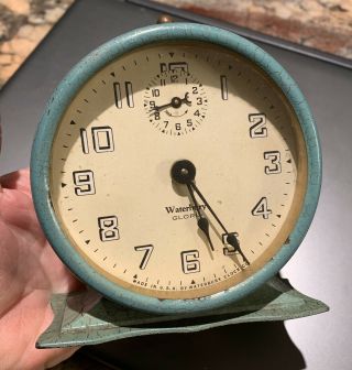 Vintage Antique Waterbury Alarm Clock - Gloria - Metal Turquose - Runs - 1910 - 1921 Pat