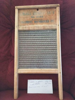 Vintage Small Family Size 2282 Columbus Washboard Co.  23 1/2 " X 11 1/2 " W/ Glass