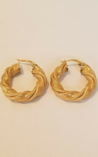 Uno - A - Erre 18k Gold Twisted Solid Mesh Hoop Earrings Rare