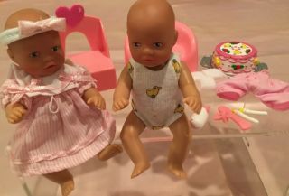 Vintage Zapf Creations Baby Born Miniworld Mini,  Two Dolls W/ Accessories Euc
