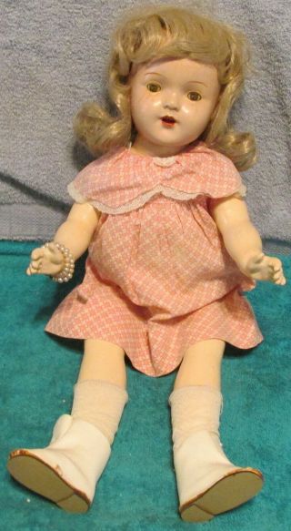 Antique 22 " Unmarked All Composition Strung Doll Wigged Dressed Glazed Eyes See