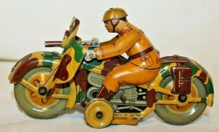 Rare 1938 Wwii Tin Kt Windup Toy Japan Army Machine Gun Soldier Rikou Motorcycle