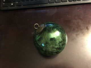 Antique Green Crackle Glass German Kugel Christmas Ornament 4”