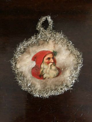 Antique Victorian Hand - Made Die Cut (scrap) Christman Ornament - Santa In Cotton
