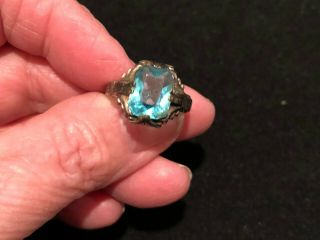 Antique Sterling Silver Ring With Blue Stone Marked Sterling And Something Else
