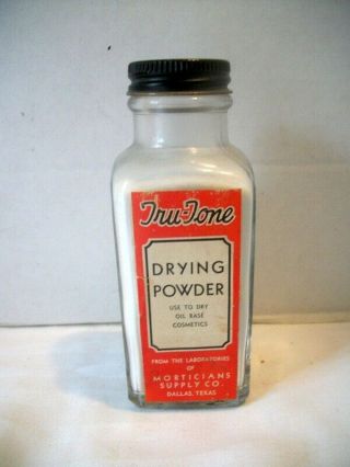 Vintage / Antique Morticians Supply Co.  Tru - Tone Drying Powder Bottle