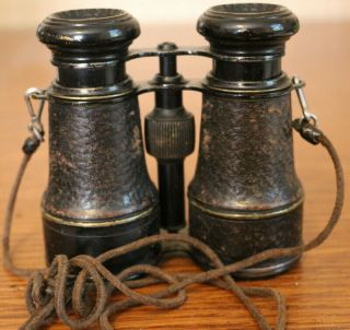 Antique Binoculars & Case Champiere Paris Removable Leather Strap 2