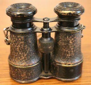 Antique Binoculars & Case Champiere Paris Removable Leather Strap 3