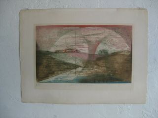 Vtg Rene Carcan Belgian Listed Artist Signed Color Etching E/a 13/15 Limited Ed