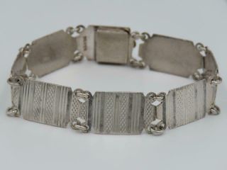 Antique Sterling Silver Textured & Grooved Rectangle Link Bracelet