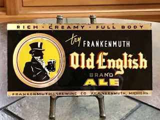 Rare 1940’s Frankenmuth Brewing Old English Brand Ale Sign Reverse Painted Glass