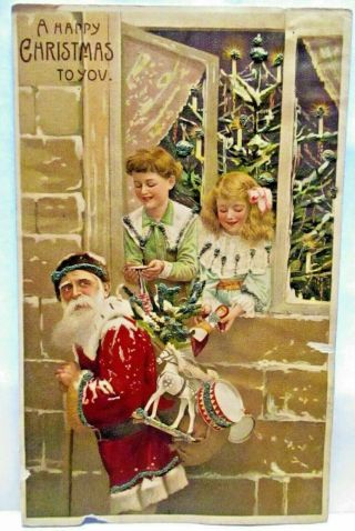 Early Santa Claus With Toys & Children Antique Christmas Postcard - - M319