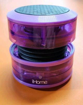 iHome 3.  5mm Aux Rechargeable Portable mini Speaker in rare Purple Translucent 2