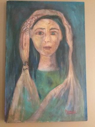 Vintage Pablo Picasso Jacqueline Oil On Canvas Signed Rare