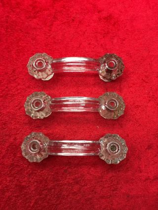 Antique Clear Glass Drawer Pulls 3 " Center To Center Set Of 3 Old