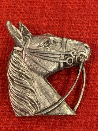 Large Detailed Horse Head Pin Brooch Silver Tone Antique Equestrian