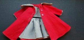 Vintage 1950,  S Red Coat And Grey Stripwe Dress Set Fits 16 " Compo Dolls Tlc