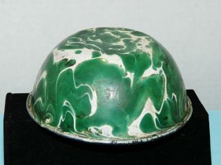 Antique Vtg Emerald Green White Swirl 5 " Berry Bowl Enamelware Graniteware Fair