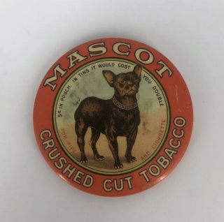 Antique 1910 Mascot Crushed Crushed Cut Tobacco Dog Advertising Pocket Mirror