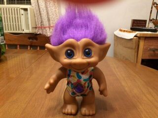 Vintage Large Ace Novelty Troll With Purple Hair & Gem Wearing Swimsuit - 9 "