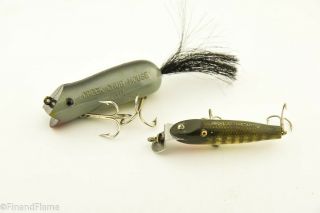 Vintage Creek Chub Mouse & Spinning Pikie Plastic Minnow Antique Fishing Lures 2