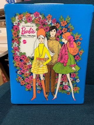 Vintage 1969 Mattel 5036 The World Of Barbie Doll Trunk Blue Mod Scene