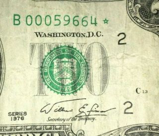 $2 Star Two Dollar Us Bill 1976 - Rare Star/low B000589664 L@@k - Stamp Error