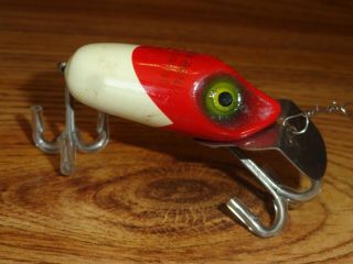 Vintage Fishing Lure Wooden South Bend Dive - Oreno 952 Red Arrowhead White C1951