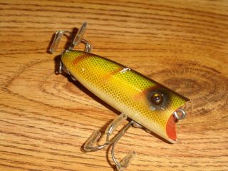 VINTAGE FISHING LURE WOODEN HEDDON BABY LUCKY 13 2400 PERCH SCALE CIRCA 1940 ' S 2