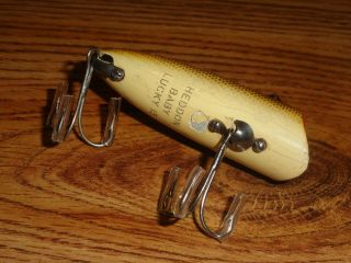 VINTAGE FISHING LURE WOODEN HEDDON BABY LUCKY 13 2400 PERCH SCALE CIRCA 1940 ' S 3