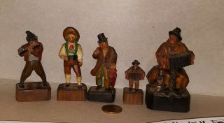 Small Vintage Hand Carved Wooden Figures Men Boys Musicians Black Forest