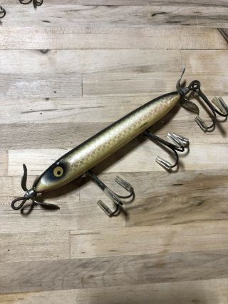Vintage Heddon Dowagiac Wood Torpedo Shiner Scale Fishing Lure