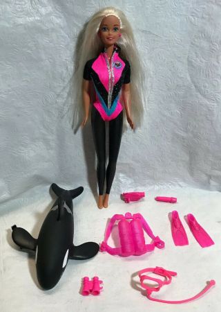Vintage Mattel Ocean Friends Barbie And Baby Keiko The Whale Scuba Diving Set