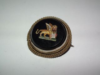 Rare C1860 Victorian Italian Silver Gilt Micro Mosaic Winged Lion Venice Brooch