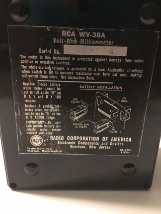 WV - 38A VOM (Volt - Ohm - Milliampmeter) Vintage RCA Test Instrument Made in USA 3