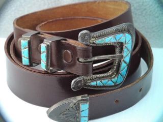 Rare Old Native American Navajo Indian Sterling Turquoise Belt & Buckle " Rrxx "