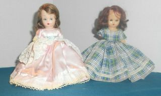 2 Vintage 5 1/2 In.  Hp Nancy Ann - Story Book Girl Dolls Dressed -)) ) 