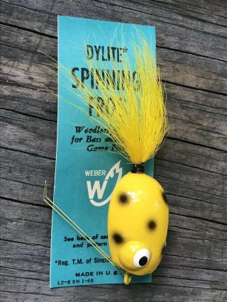 Vtg 50s Weber Tackle Co Yellow Spin Frog Fishing Lure Spinning Sdf 1/4oz W/ Box