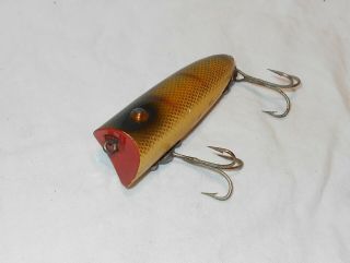 Vintage Fishing Lure Wooden Heddon Baby Lucky 13 Perch Scale Pin Eyes