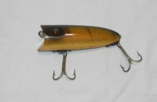 VINTAGE FISHING LURE WOODEN HEDDON BABY LUCKY 13 PERCH SCALE PIN EYES 2